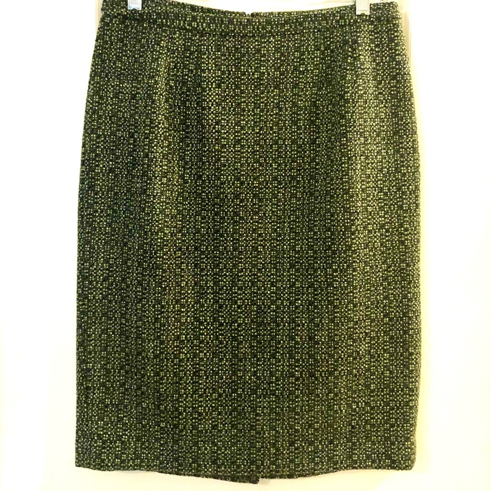 Ann Taylor Loft Green Tweed Pencil Skirt